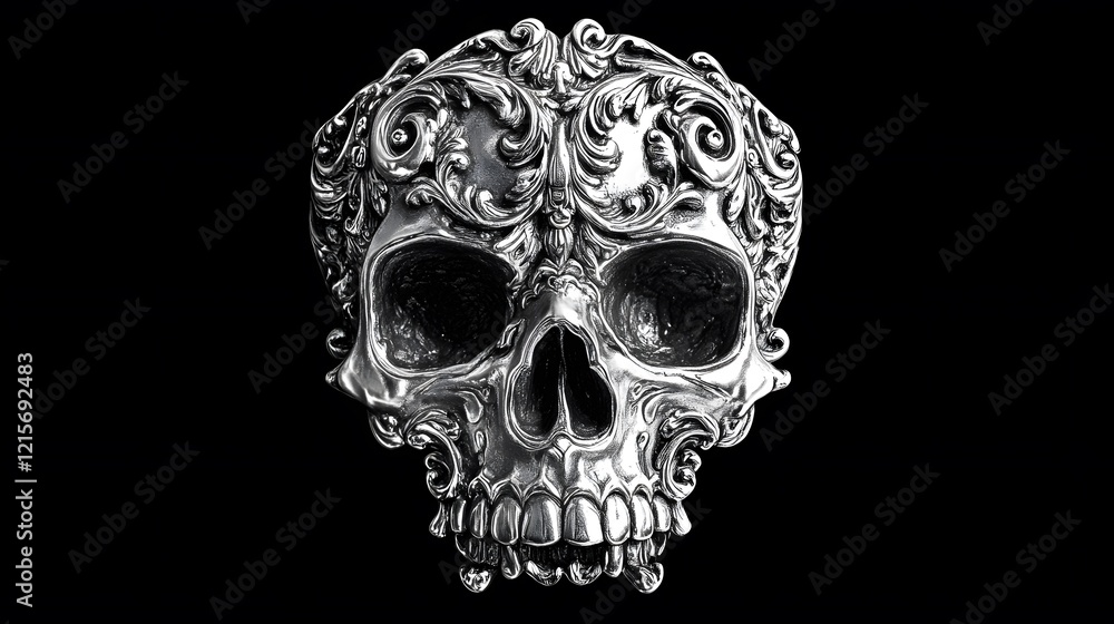 Obraz premium Ornate Silver Skull Decorated With Intricate Filigree