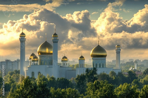 Majestic Moscow Cathedral Mosque Golden Domes Sunset View