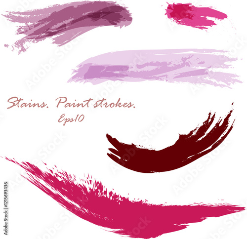 Set of abstract multi-colored spots. Brush strokes, lipstick, paint. Vector. Repair, design, template, makeup.
