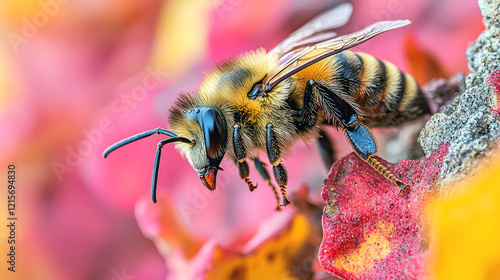 Close-up shot of a bee on a flower, showcasing vibrant colors and intricate details of nature's beauty.