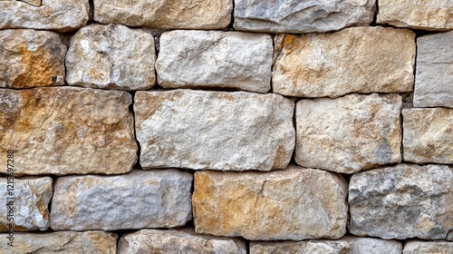 Stone wall texture background with uneven natural stones in various shades of gray and brown suitable for architectural design Copy Space