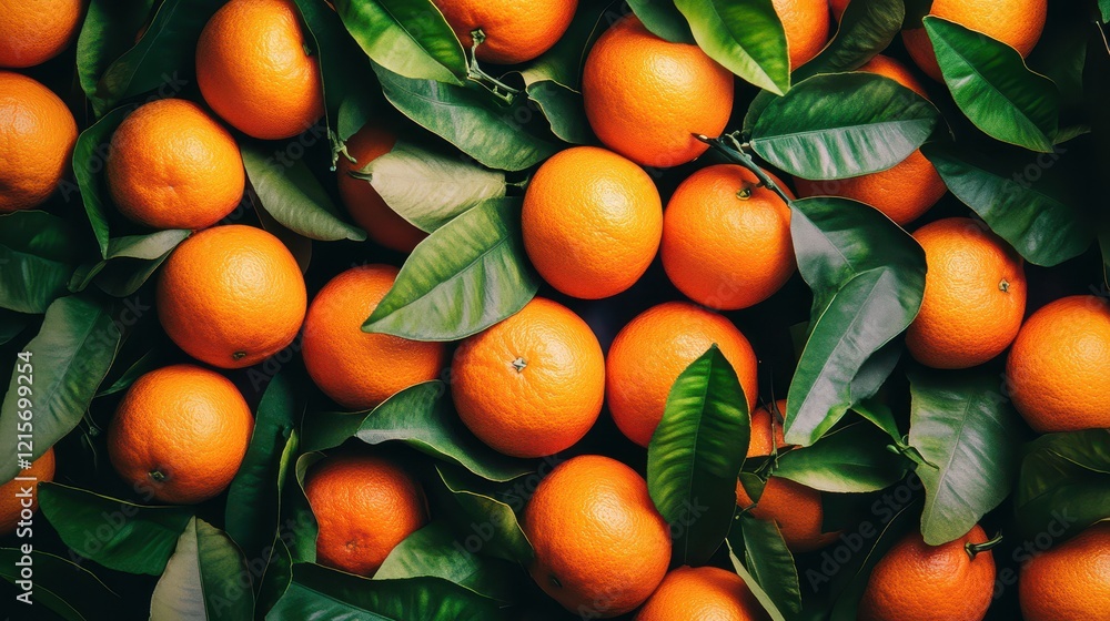 Vibrant Oranges Surrounded by Glossy Green Leaves in a Modern Facility Featuring Fresh Produce Arrangement Vibrant Oranges Surrounded by Glossy Green Leaves in a Modern Facility Featuring Fresh Produce Arrangement