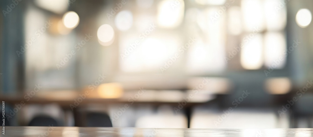 Obraz premium Blurry interior view of a cafe or restaurant with soft natural light and wooden tables Copy Space