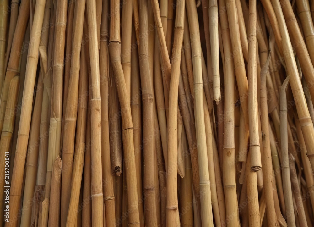 Fototapeta premium Closeup of bamboo straw with varying shades of brown and beige hues, earthy tone, color variation, texture