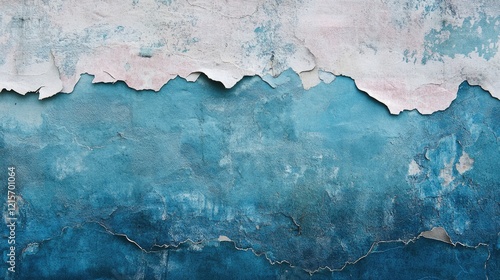 Peeling paint texture in shades of blue with distressed edges and layers on a wall Copy Space photo