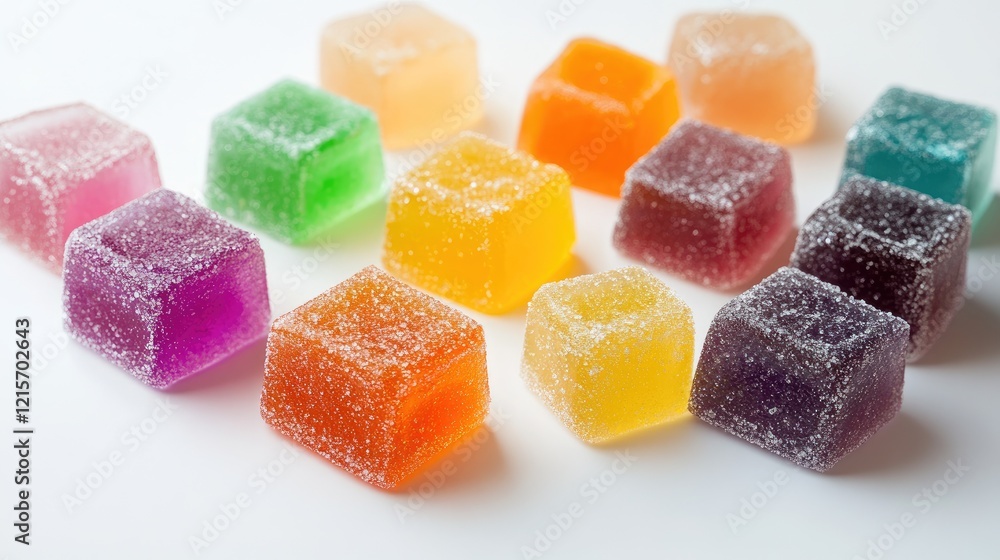 Colorful gelatin candies on a white background with Copy Space for text placement Colorful gelatin candies on a white background with Copy Space for text placement