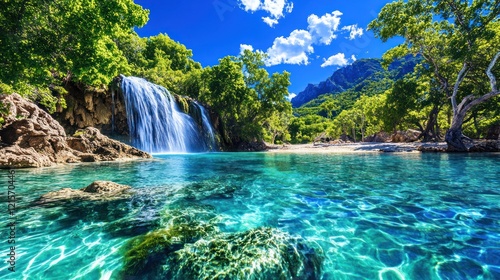 Serene Waterfall in Pristine Natural Landscape - Renewal, Rejuvenation, and the Power of Nature