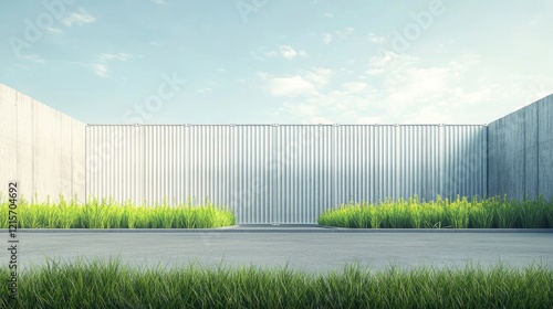 Agriculture Industry Warehouse with Container and Green Grass Landscape for Text Placement and Creative Design Elements photo