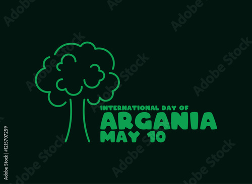 International Day of Argania. May 10. Line design tree icon. Flat design vector.