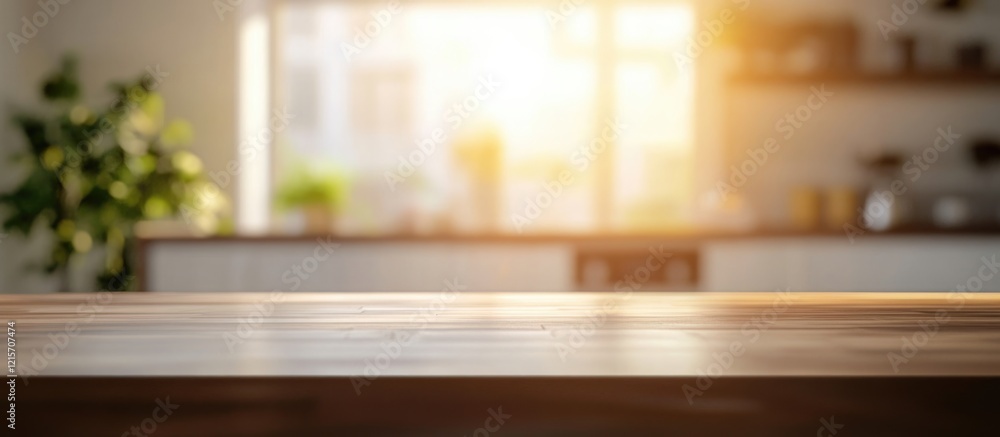 Kitchen countertop with sunlight streaming through windows creating a warm atmosphere and copy space for text. Kitchen countertop with sunlight streaming through windows creating a warm atmosphere and copy space for text.