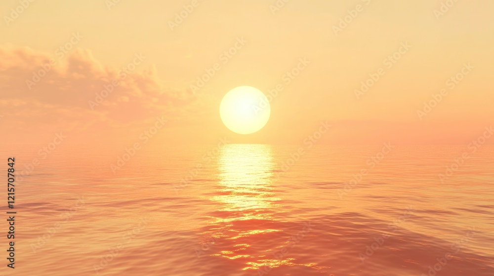 Serene sunset over calm ocean waters reflecting warm hues, creating a peaceful atmosphere at dusk Serene sunset over calm ocean waters reflecting warm hues, creating a peaceful atmosphere at dusk