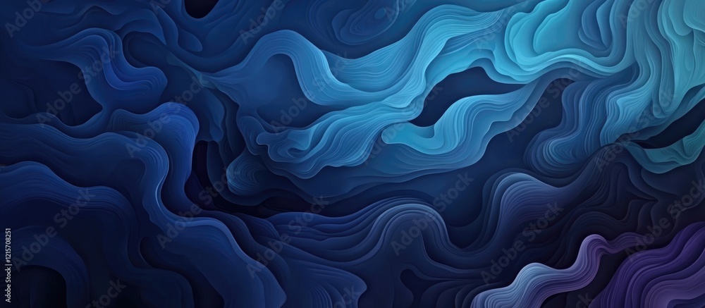 Obraz premium Abstract fluid wave texture in deep blue and teal tones with smooth curves and layers designed for backgrounds or digital displays Copy Space