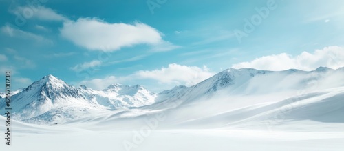 Wallpaper Mural Blank billboard mockup in serene mountain landscape under blue sky ideal for advertising opportunities and customizable text placement Torontodigital.ca