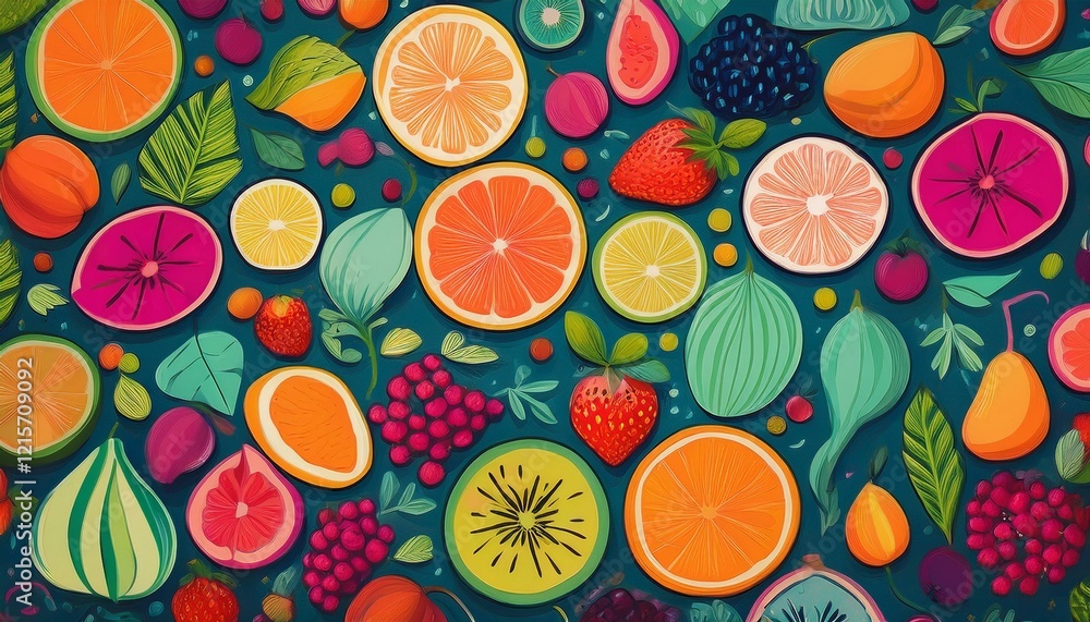 colorful fruit and vegetable patterns create a playful and vibrant design perfect for summer themes and decor colorful fruit and vegetable patterns create a playful and vibrant design perfect for summer themes and decor
