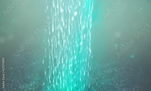 Blue waterfall of shimmering particles, a smooth cascade creating a serene and calming effect, perfect for relaxing visuals, meditation themes, or artistic natural designs photo