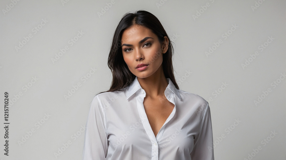 Portrait of a beautiful woman in a white shirt looking confidently at the camera Portrait of a beautiful woman in a white shirt looking confidently at the camera