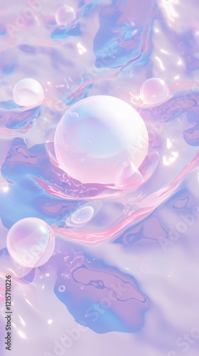 Pastel Spheres Floating on Iridescent Liquid