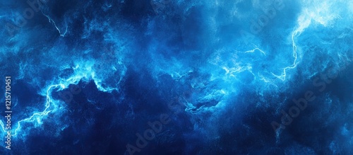 Abstract blue lightning storm background with swirling clouds and bright energy patterns, suitable for various design applications, Copy Space