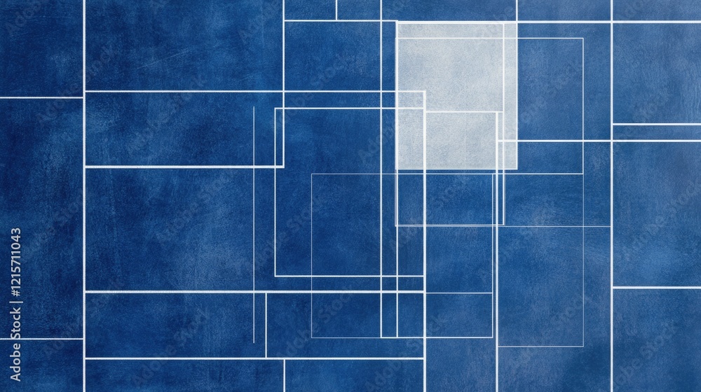 Geometric architectural blueprint background featuring deep blue tones and white squares for versatile text placement. Geometric architectural blueprint background featuring deep blue tones and white squares for versatile text placement.