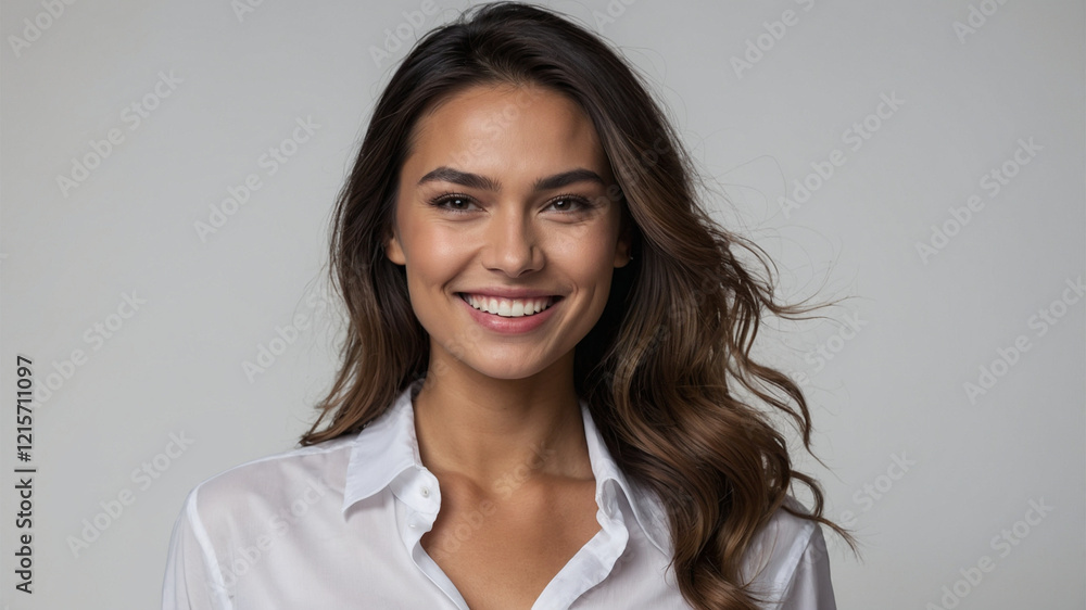 Portrait of a Beautiful Brunette Woman Smiling Against a Plain Background Portrait of a Beautiful Brunette Woman Smiling Against a Plain Background