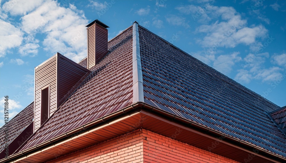 the upper part of the house the roof of the house from a metal profile against the sky the upper part of the house the roof of the house from a metal profile against the sky