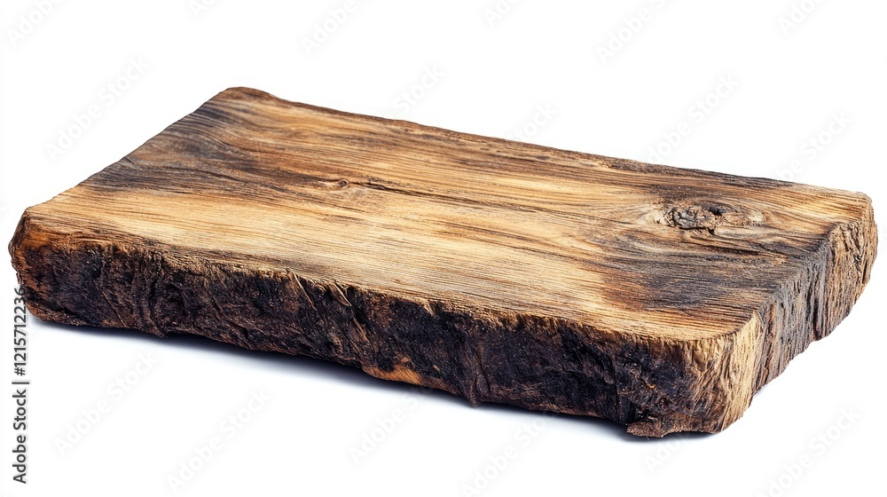 Rustic aged wooden tabletop on white background providing ample empty space for text or graphic placement in design projects Rustic aged wooden tabletop on white background providing ample empty space for text or graphic placement in design projects