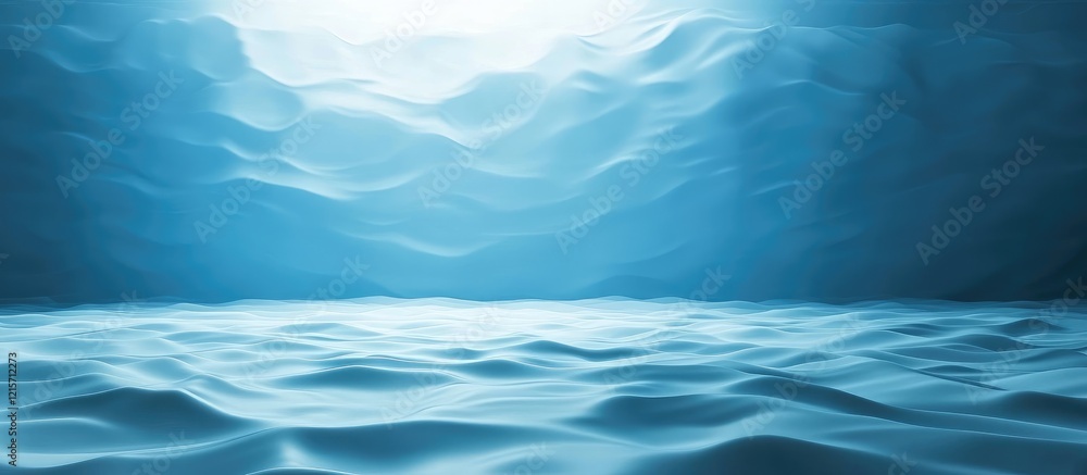 Fototapeta premium Underwater scene with wave patterns and light reflections creating a tranquil blue atmosphere Copy Space