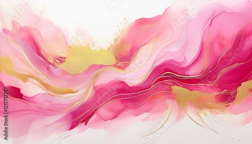 pink and gold watercolor brush stroke abstract art on white background vibrant and elegant blending colors seamlessly creating a visually dynamic composition