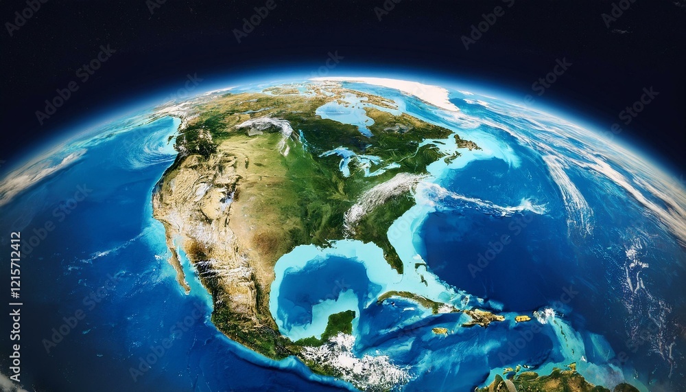 Fototapeta premium view of earth from a spacecraft showcasing north america and surrounding oceans