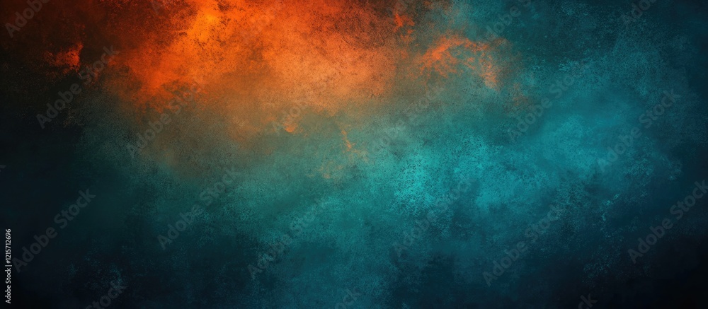 Fototapeta premium Abstract colorful background with orange and teal smoke texture and gradient design featuring copy space for text placement