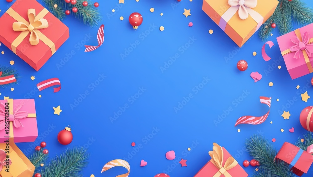 Christmas background with gifts and decorations on a blue background. Christmas background with gifts and decorations on a blue background.