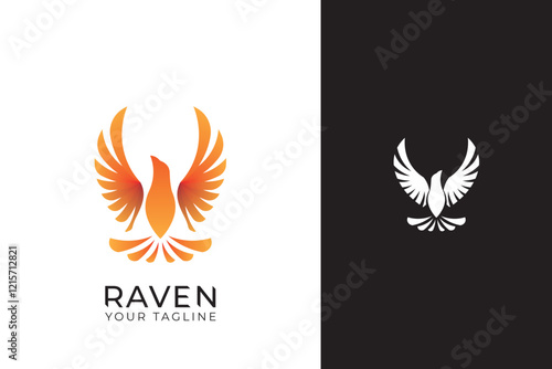 Raven bird silhouette logo, simple raven bird logo, black raven vector template