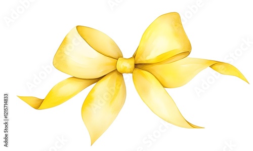 A yellow bow watercolor on a white background a yellow Ribbon,generation AI 