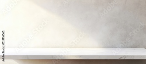 Minimalist empty shelf on a concrete wall with soft light and copy space for product display or promotional text