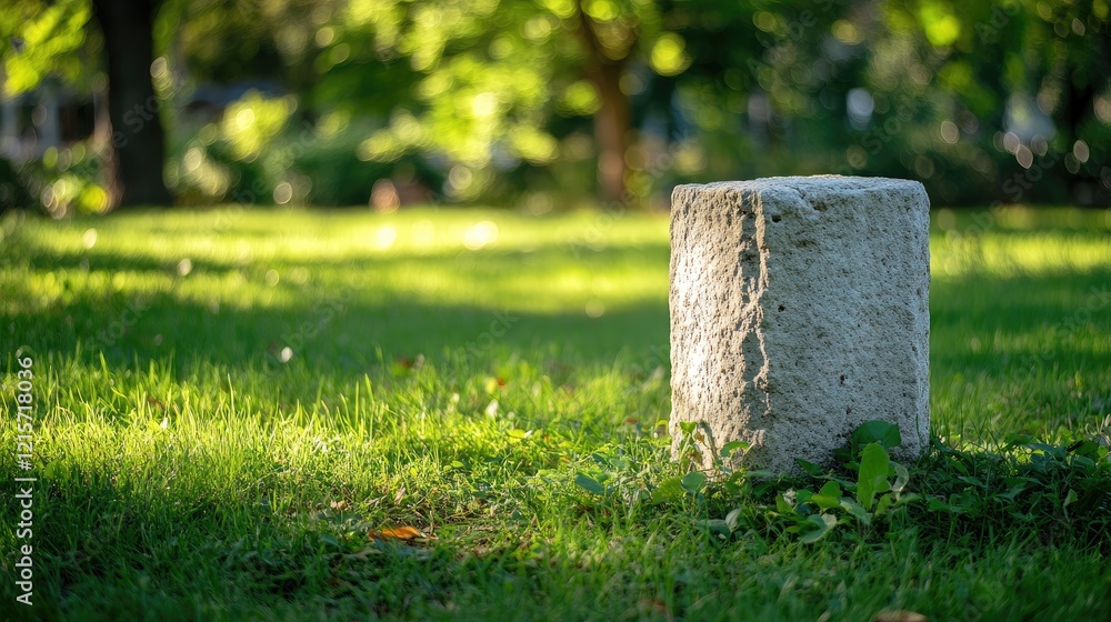 Stone pedestal surrounded by vibrant greenery in a sunlit park setting showcasing nature's beauty and tranquility. Stone pedestal surrounded by vibrant greenery in a sunlit park setting showcasing nature's beauty and tranquility.