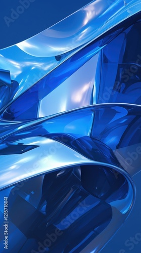 Abstract Blue Glossy Swirling Forms Design