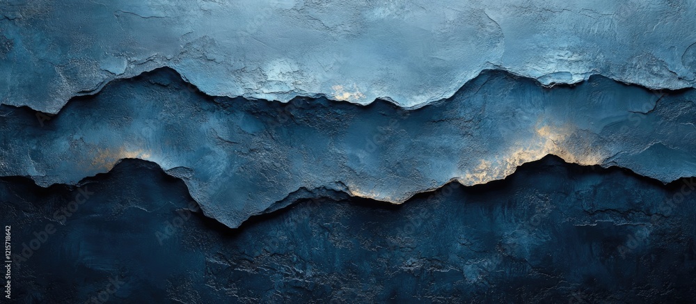 Obraz premium Abstract mountain landscape in shades of blue with textured layers and soft illumination, featuring ample copy space for text.