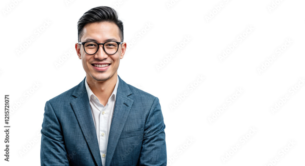 Portrait of a handsome, smiling wearing glasses Asian businessman isolated on transparent background, cut out, cropping up to the waist portrait Portrait of a handsome, smiling wearing glasses Asian businessman isolated on transparent background, cut out, cropping up to the waist portrait