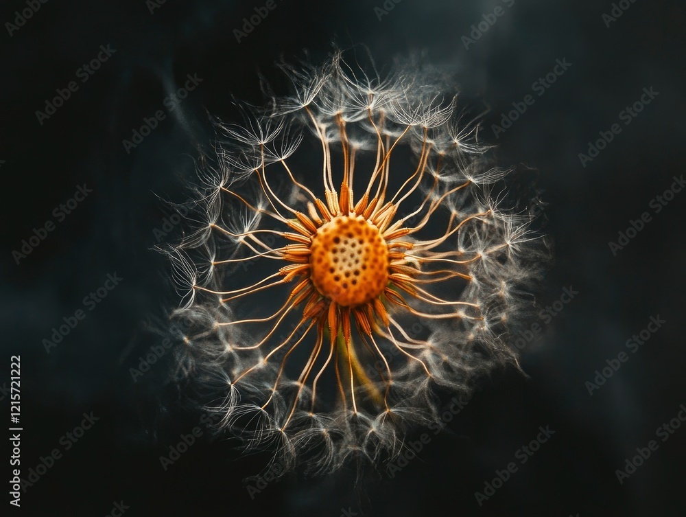 Fototapeta premium Closeup Dandelion Seed Head Photo Dark Background
