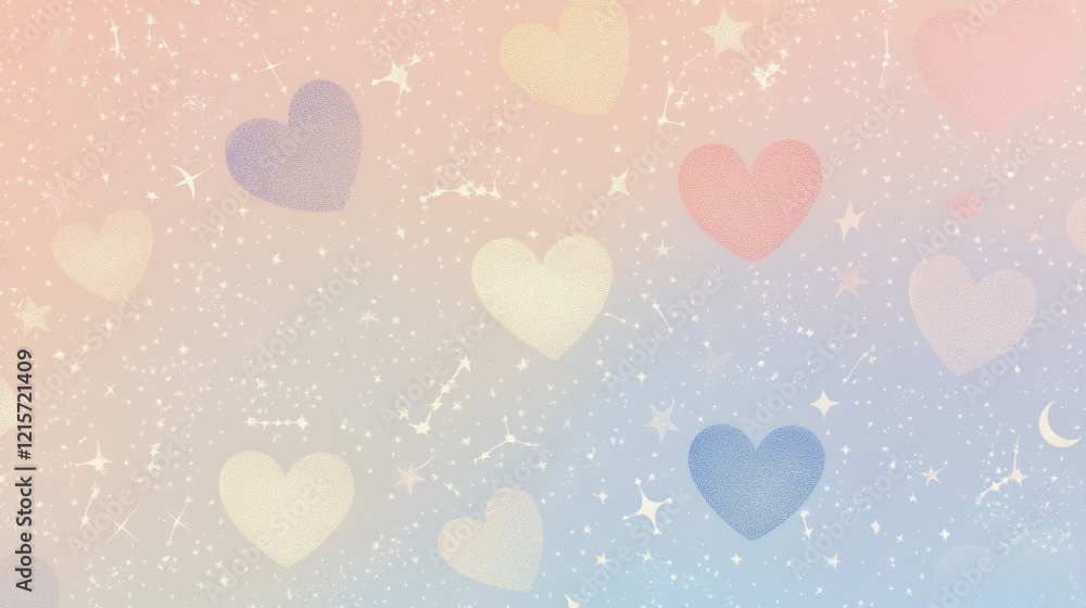 A gradient-based seamless celestial pattern featuring pastel pink and purple hearts surrounded by twinkling stars. Ideal for modern romantic branding and whimsical decor.
A gradient-based seamless celestial pattern featuring pastel pink and purple hearts surrounded by twinkling stars. Ideal for modern romantic branding and whimsical decor.