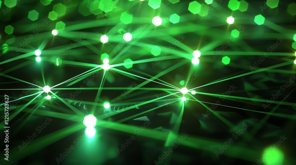 Obraz premium Glowing green neural network. Artificial intelligence concept. 3D rendering.