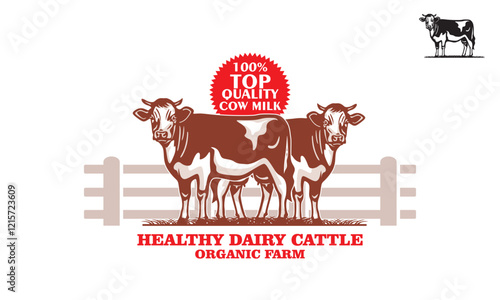 RED DAIRY COW MILK LOGO, silhouette of great cow from organic farm vector illustrations