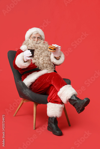 Santa Claus with tasty burg...