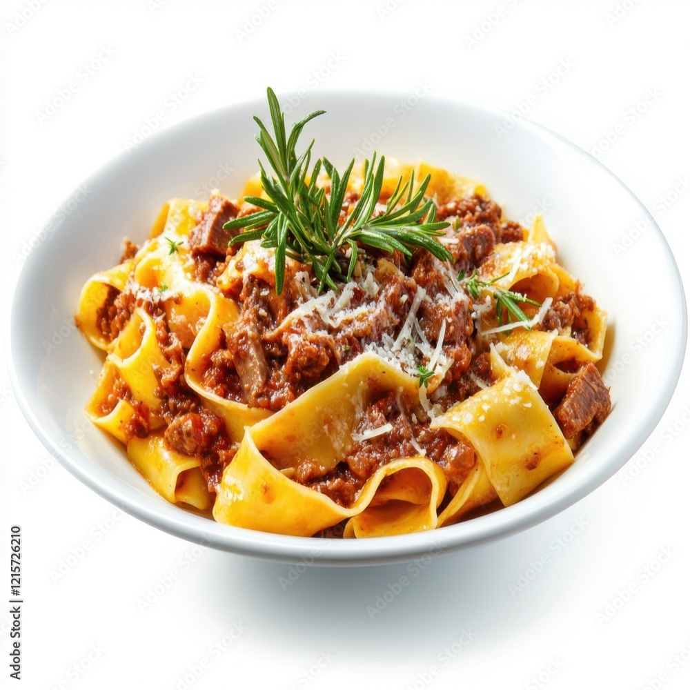 Wide pappardelle noodles in a rich wild boar Wide pappardelle noodles in a rich wild boar
