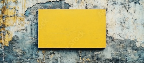 Yellow canvas texture on rough wall background with blank space for creative text or design insertions in contemporary art style photo