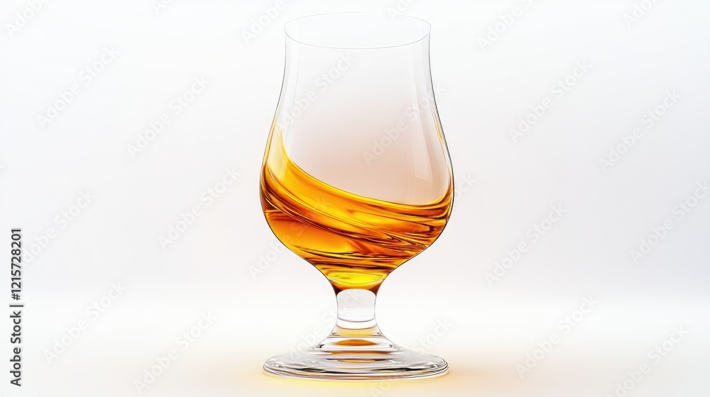 Elegant whiskey glass with golden liquid on a clean white background showcasing premium beverage aesthetics and refined drinking experience Elegant whiskey glass with golden liquid on a clean white background showcasing premium beverage aesthetics and refined drinking experience