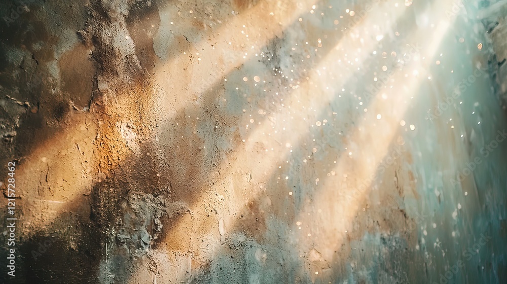 Fototapeta premium Sunbeams illuminating a textured wall; light, shadow, and grunge texture.