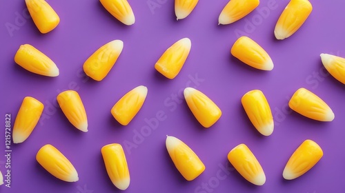 Wallpaper Mural Colorful candy corns scattered on vibrant purple background ideal for Halloween or seasonal treats concepts Torontodigital.ca