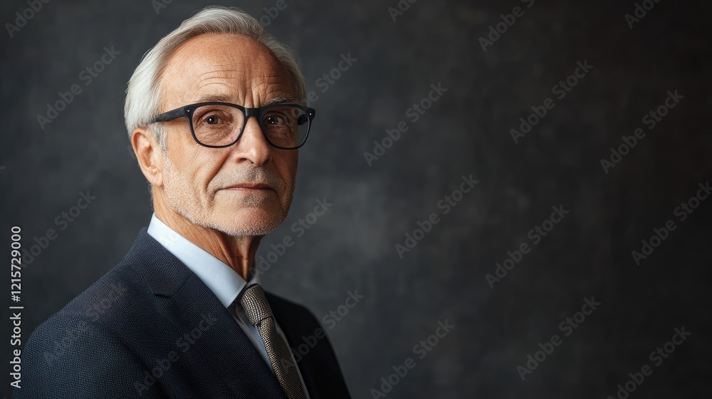 Senior Businessman in Dark Suit Displaying Professionalism Against a Neutral Gray Background Reflecting Wisdom and Experience Senior Businessman in Dark Suit Displaying Professionalism Against a Neutral Gray Background Reflecting Wisdom and Experience