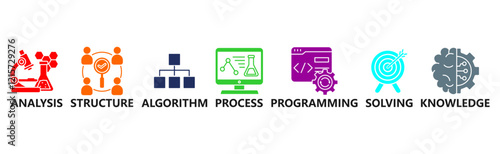 Data science banner web icon vector illustration concept with icon of programming, structure, data mining, machine learning, big data, statistics, analysis, knowledge